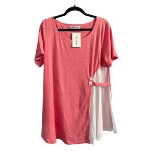 FlyCurvy Women's Plus Size Pink & White Asymmetrical Blouse Size 2X 2XL